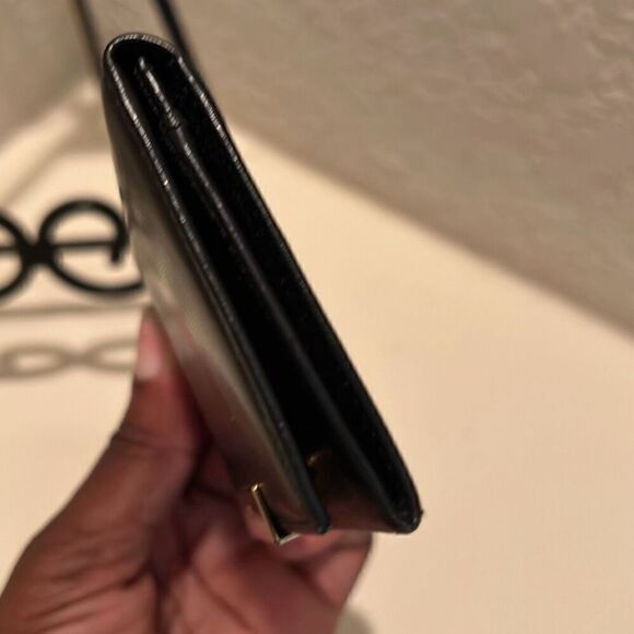 Prada Fold Over Cardholder Black Smooth Leather Gold Logo Classic Minimalist - Picture 9 of 10